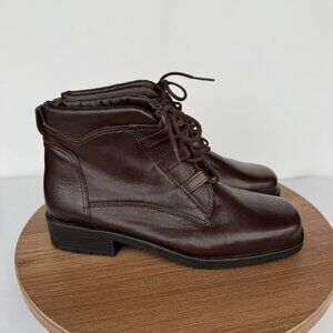 Partners Bush Vintage Brown Leather Lace-Up Ankle Boots Rugged Soles‎ Size 5.5